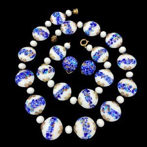 Vintage Venetian Frit Glass Set Necklace Bracelet Earrings